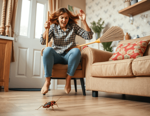 Woman Scared Of Cockroach Woman afraid of cockroach
