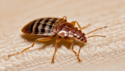 Highquality-Photo-Cimex-Hemipterus-Commonly-Known-As-Bedbug-Bed-Background Close up image of a bed bug