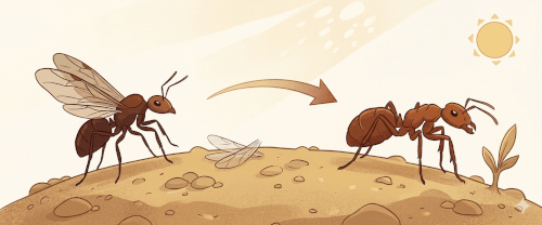 What Is An Ant’s Worst Enemy? A Friendly Guide To The Predators Of Ants 1 A simple illustrative diagram showing the transition from a winged reproductive ant to a wingless worker ant.